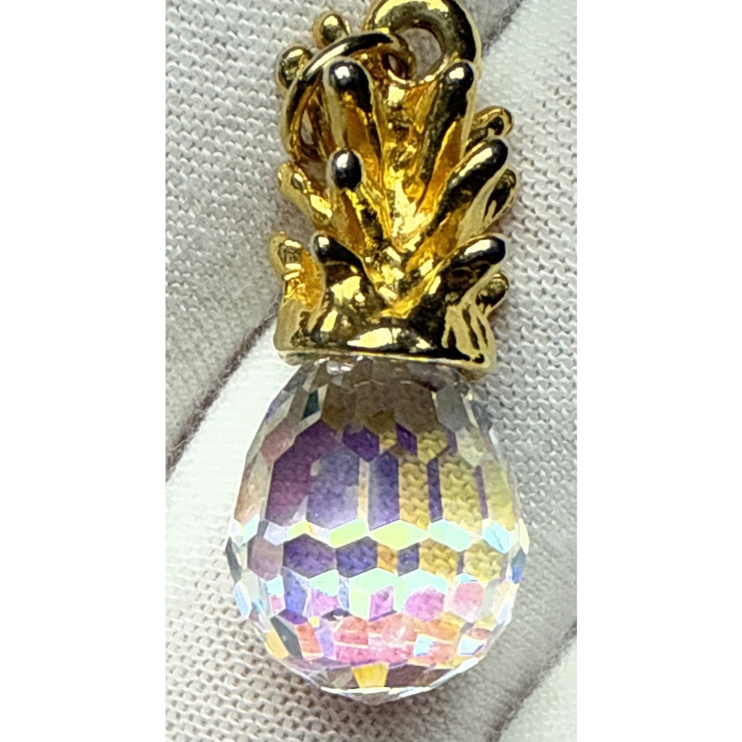 Vintage Set Faceted Crystal Pineapple Earrings and Pendant Charm As Is