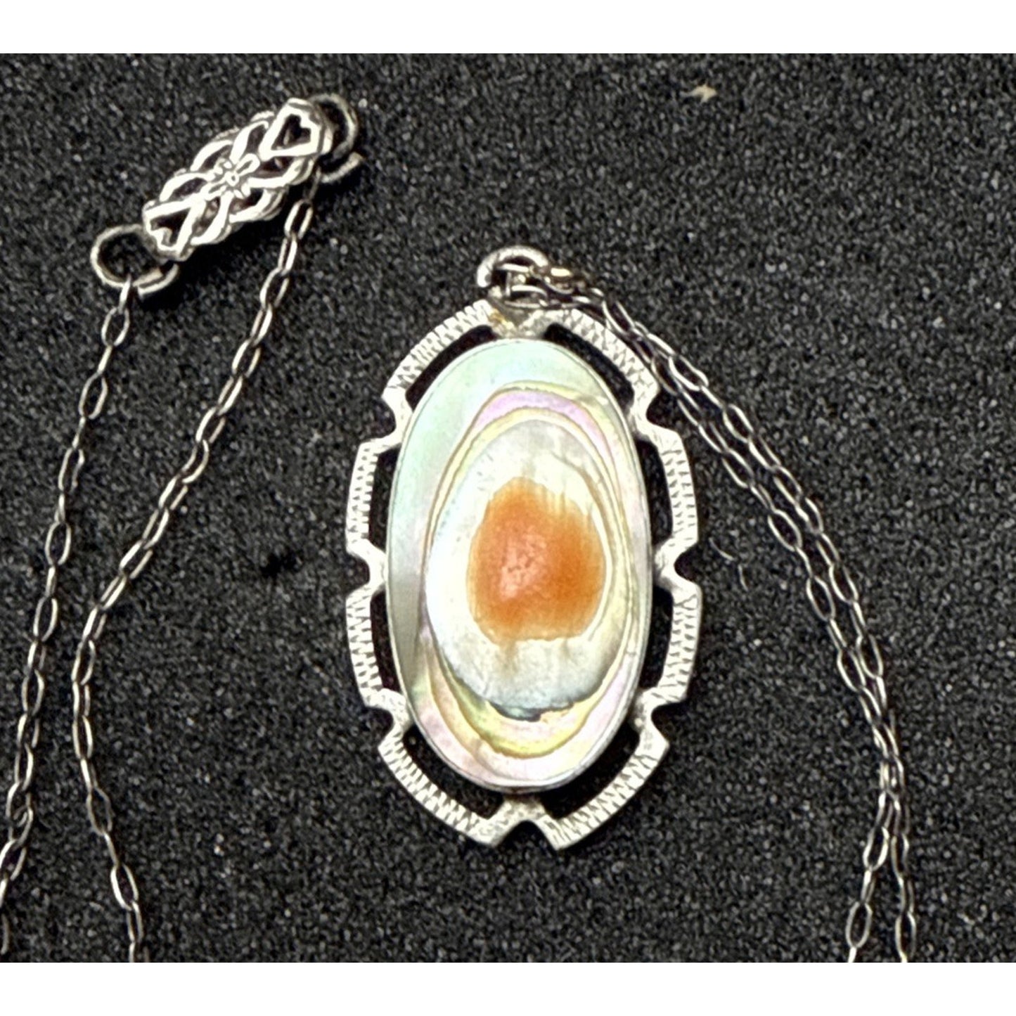 Art Deco Sterling Silver Abalone Blister Pearl Pendant Necklace Chain As Is
