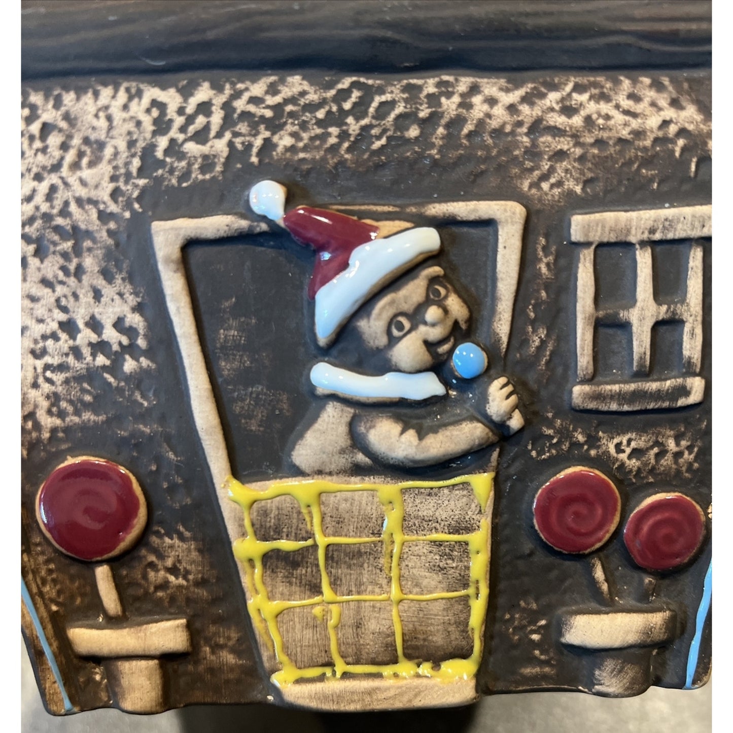 Vintage Christmas Mogi Nagoya Folk Art Gingerbread House Cookie Jar Elf Japan