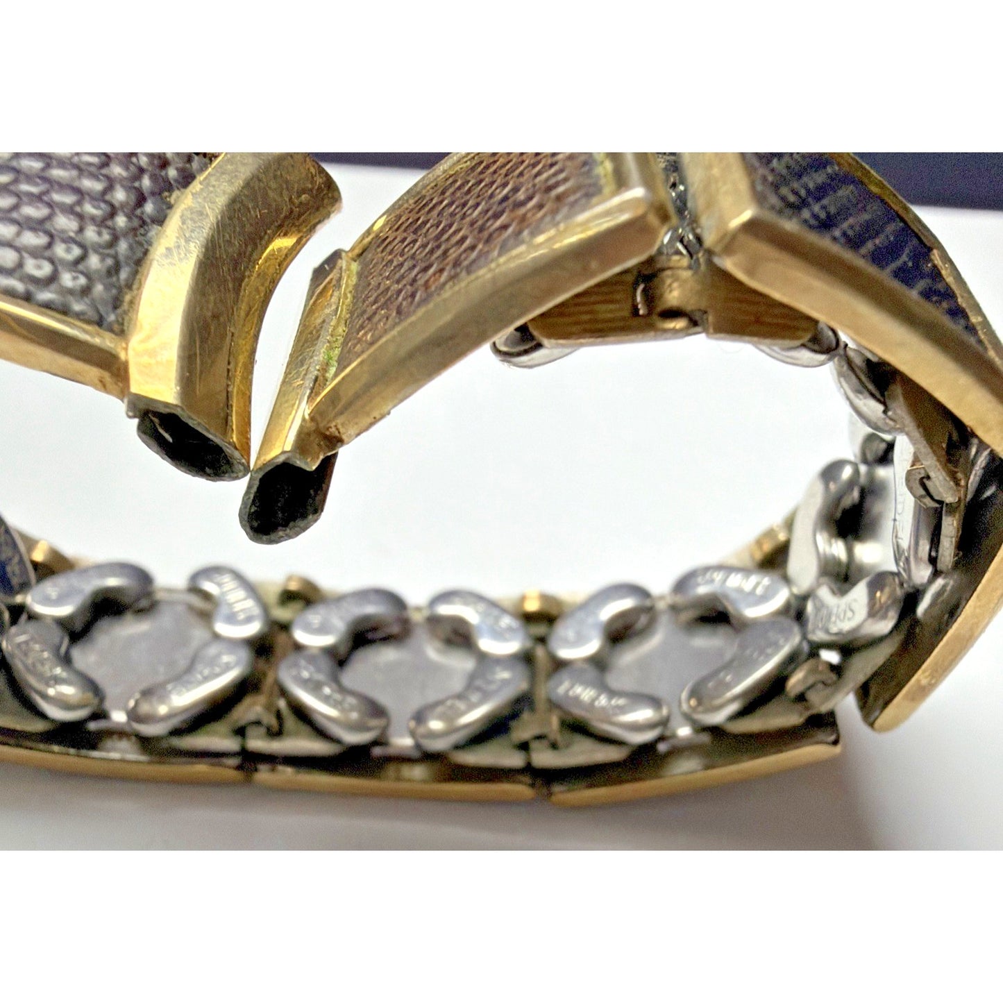 Vtg Speidel Yellow Gold Filled Watch Band Dark Brown Lizard Leather Curved As Is