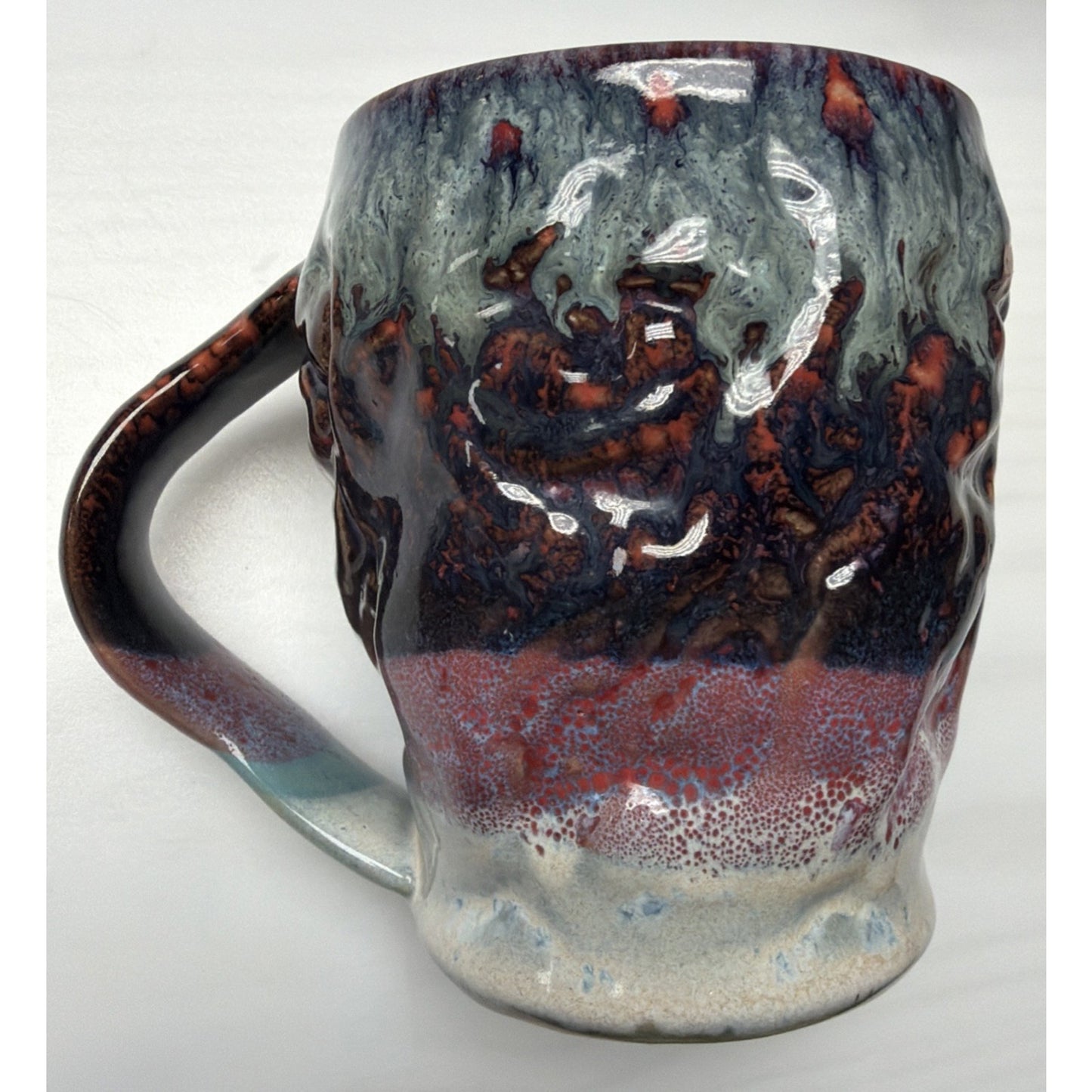 Vintage Studio Art Pottery Mug Glazed Twisted Handle Brown Blue Glazed Signed