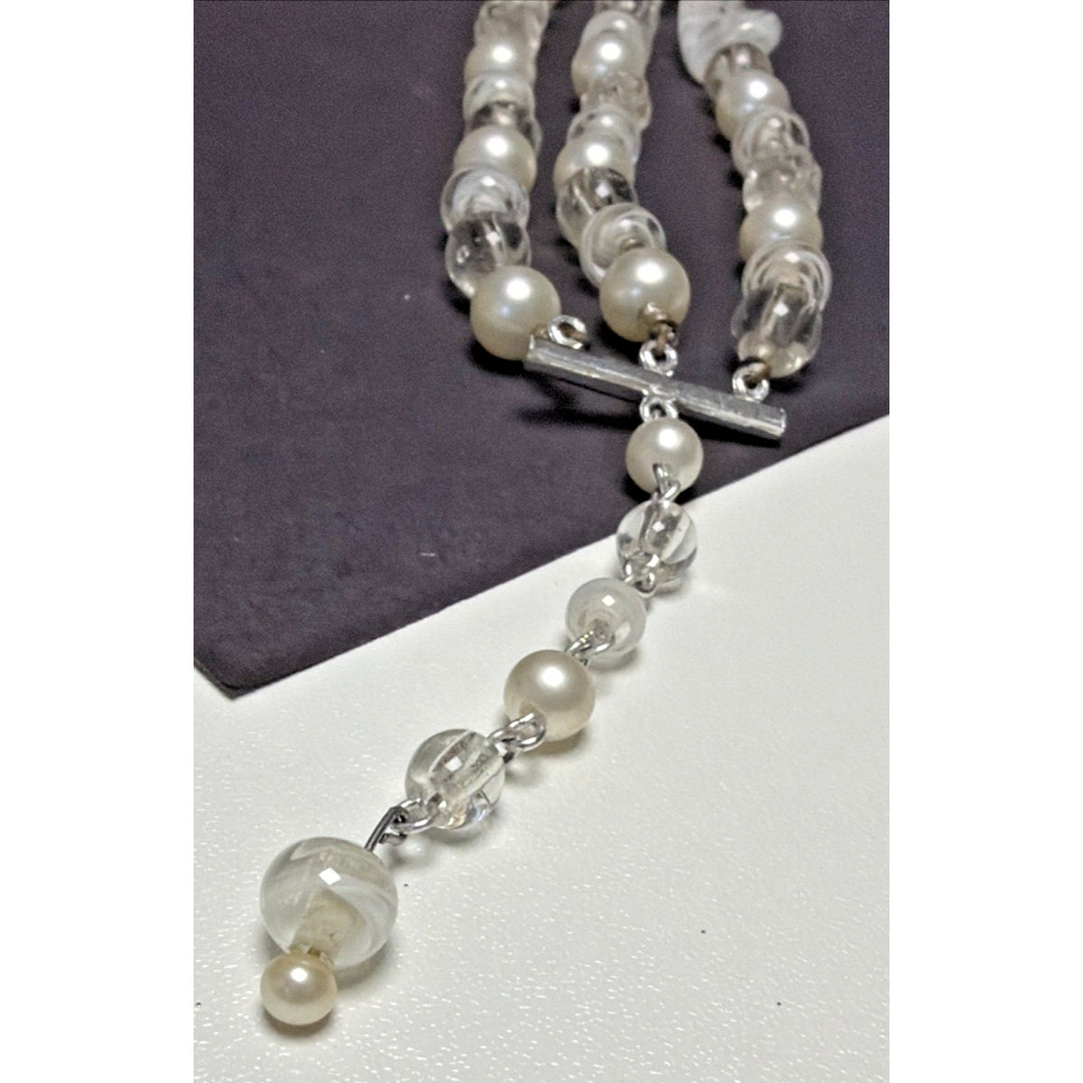 Vintage Japan Multi Strand Beaded Necklace Art Glass Faux Pearl Lucite Molded
