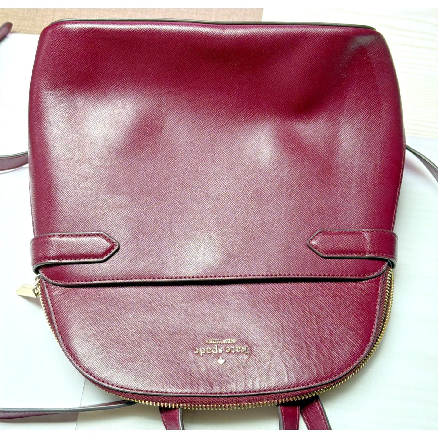 Kate Spade New York Staci Dome Saffiano Leather Backpack Burgundy