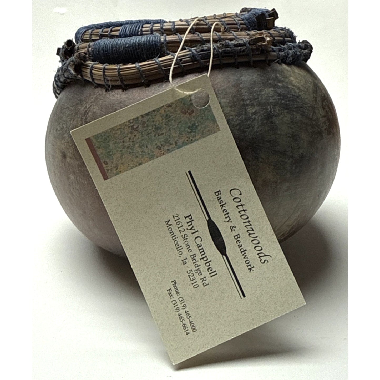 Vintage Phyl Campbell Handmade Gourd Basket Beadwork Signed