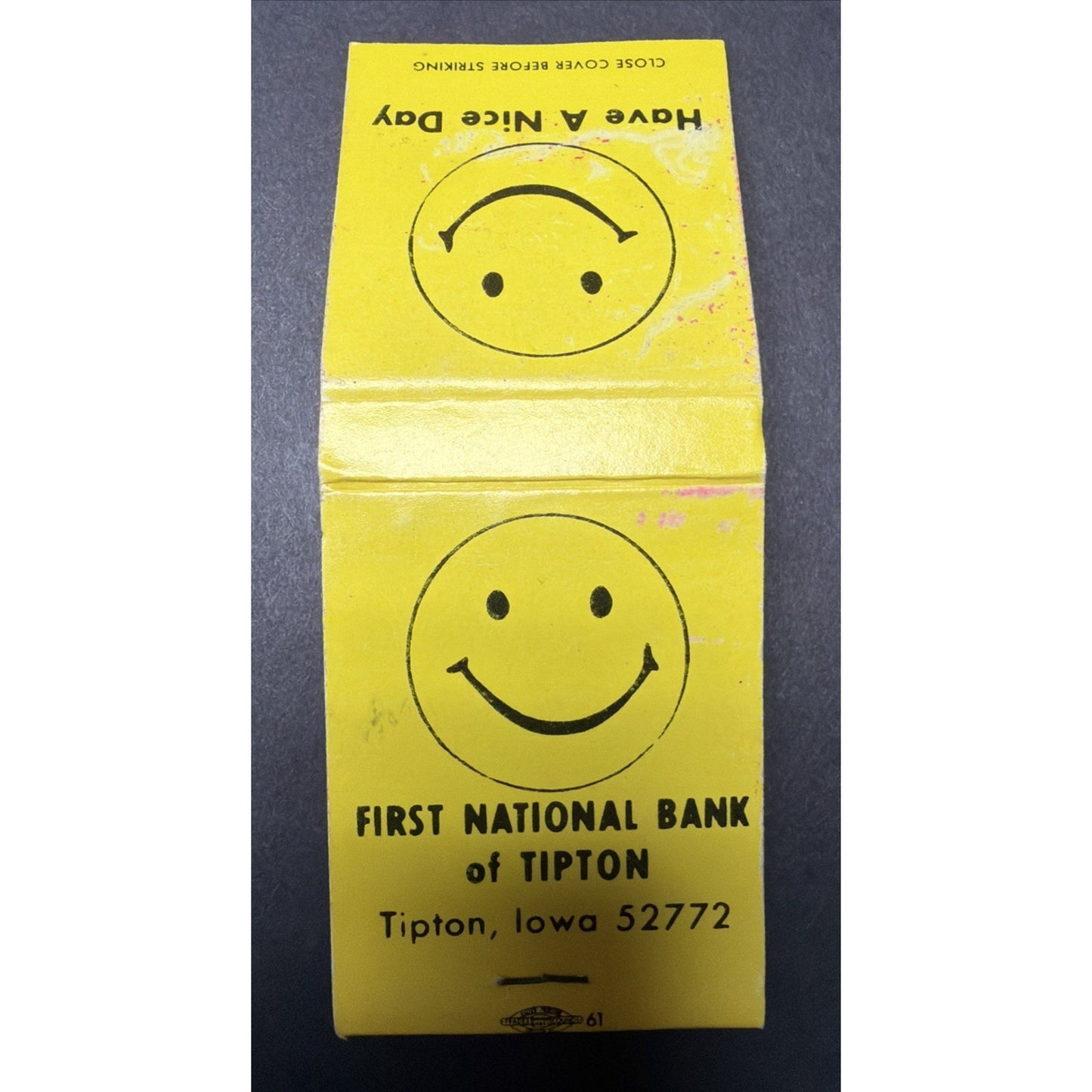 Vintage First National Bank Matchbook Advertising Matches Tipton Iowa Full