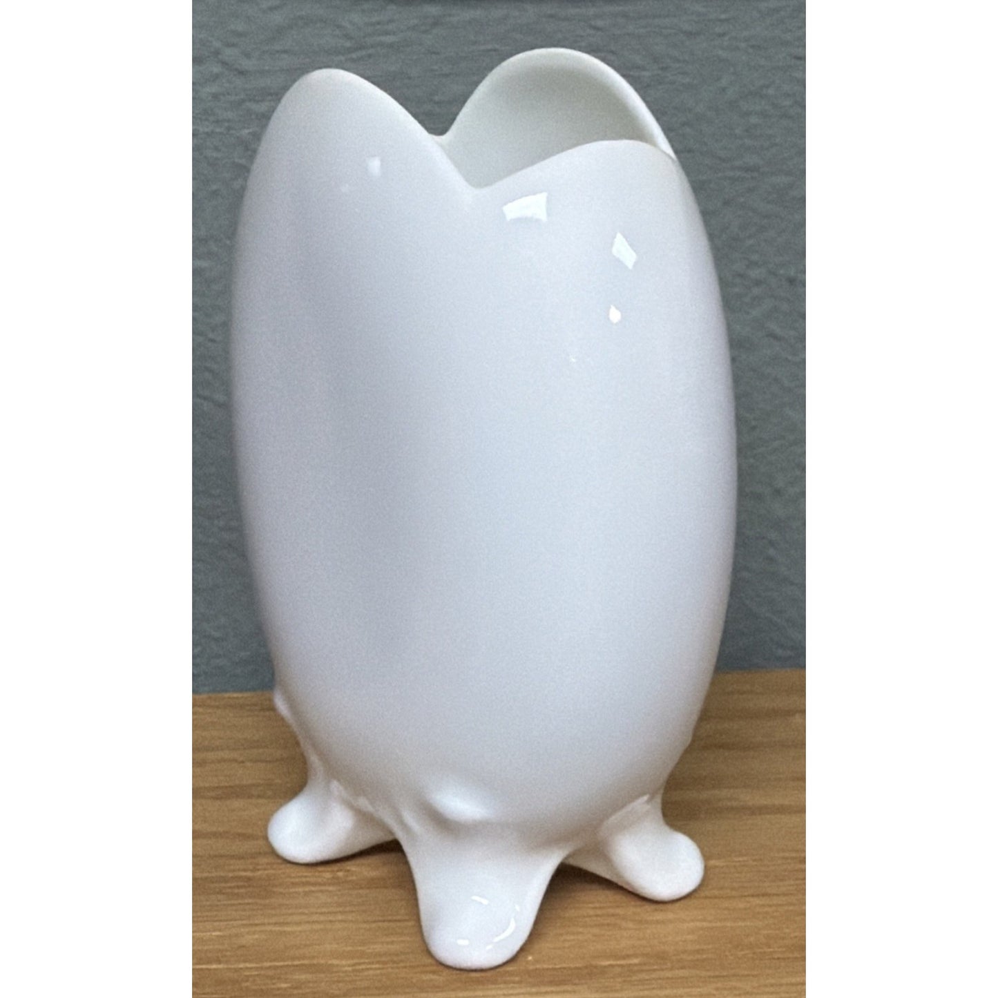 Vintage PM Bavaria Germany White Porcelain Vase Spooner Embossed Scalloped