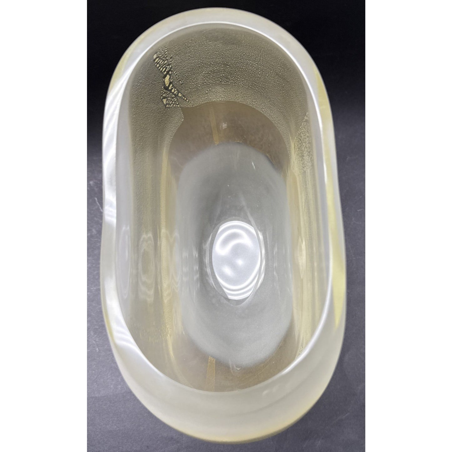 Murano Contemporary Rialto Acidato Gold Leaf Band Glass Vase Vessel Clear As-Is