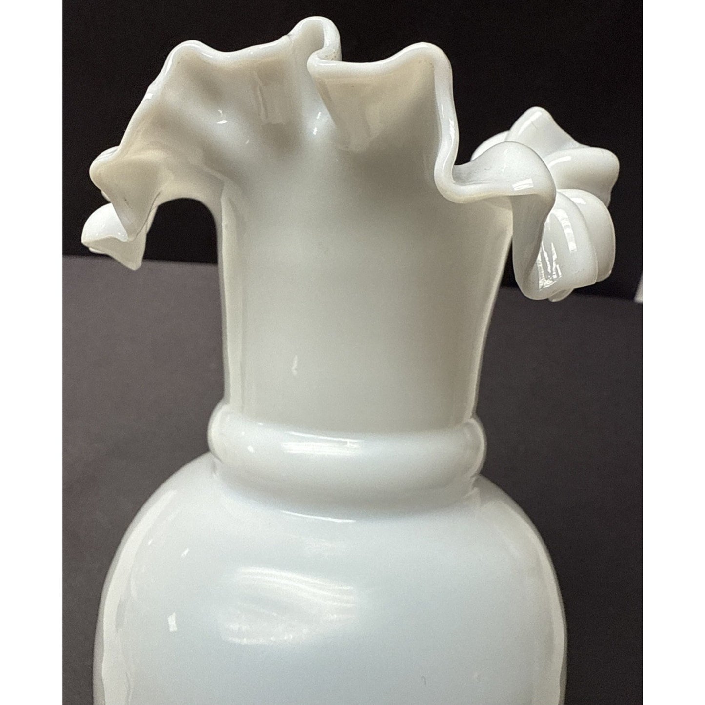 Victorian Lot of 3 Peachblow Glass Crimped Rim Pink White Vases As-Is