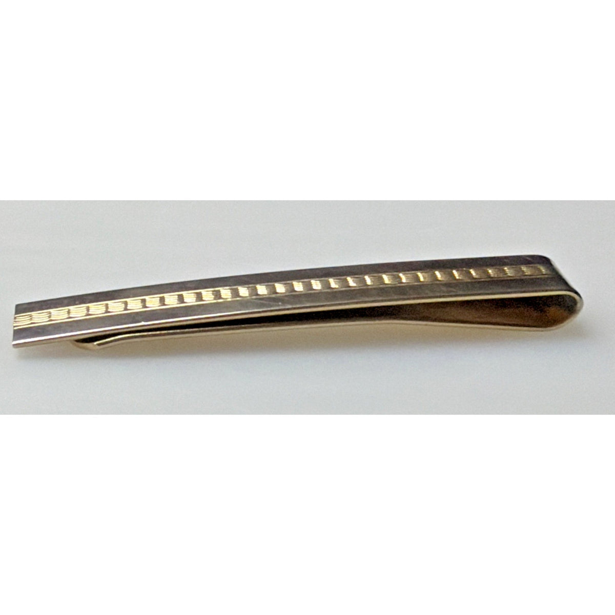 Vintage Large Gold Tone Tie Clip Center Pattern Textured As Is