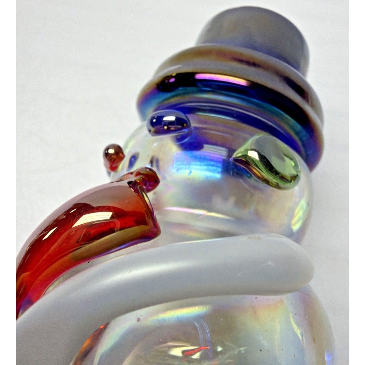 Vintage Art Glass Snowman Iridescent Applied Glass Paperweight Figurine