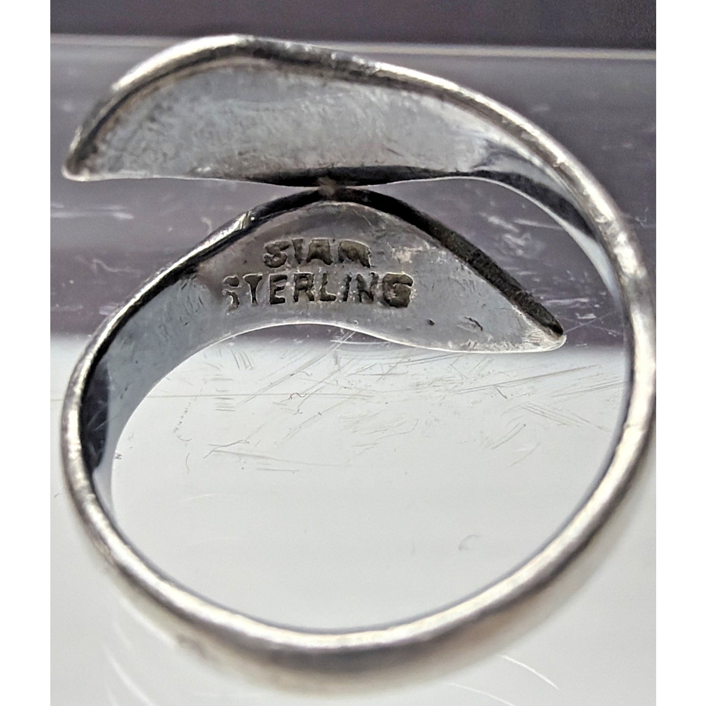 Vintage Sterling Silver Siam Niello Hindu Goddess Adjustable Bypass Ring Size 4