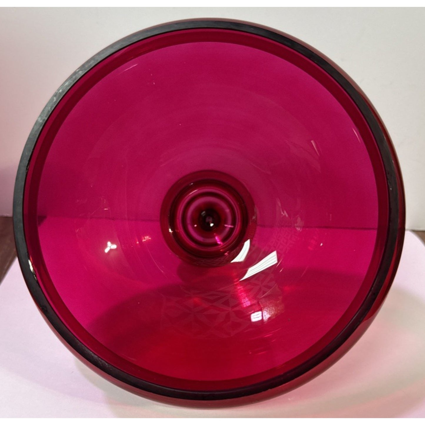 Modern Ruby Red Stained Apothecary Jar Tall Lid Footed Pedestal Canister As-Is
