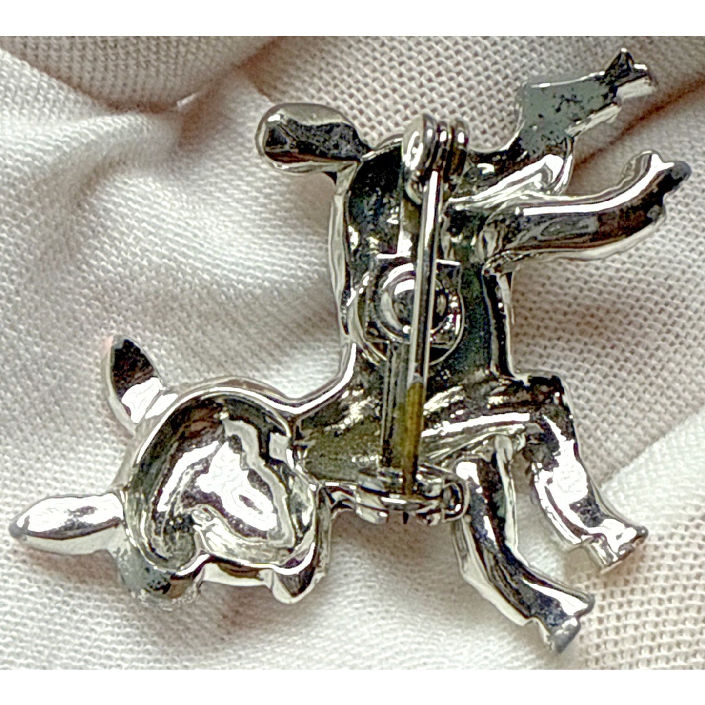 Vtg Silver Tone Little Lamb Brooch Pink Painted Feet Red Rhinestone Eyes As-Is