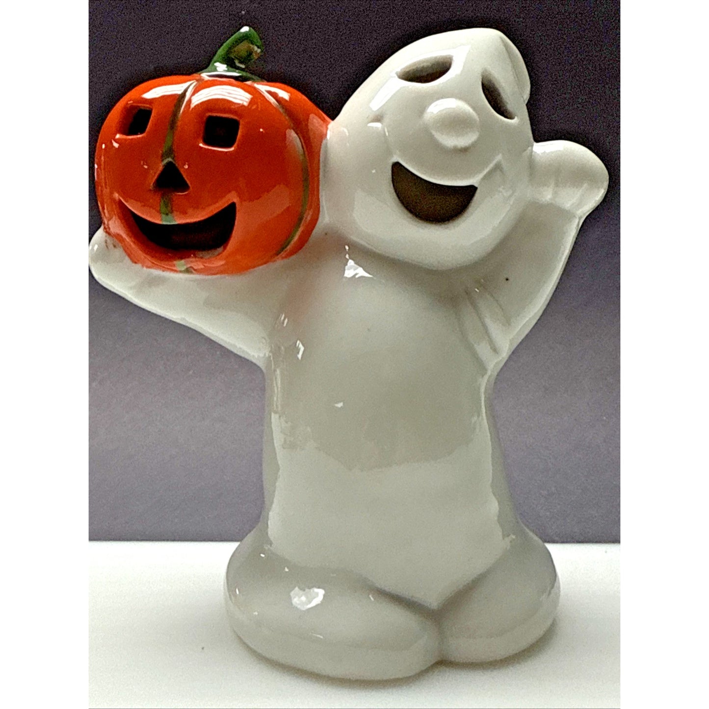 Vtg Midwest Cannon Falls Halloween Ceramic Ghost Pumpkin Candle Holder Luminary