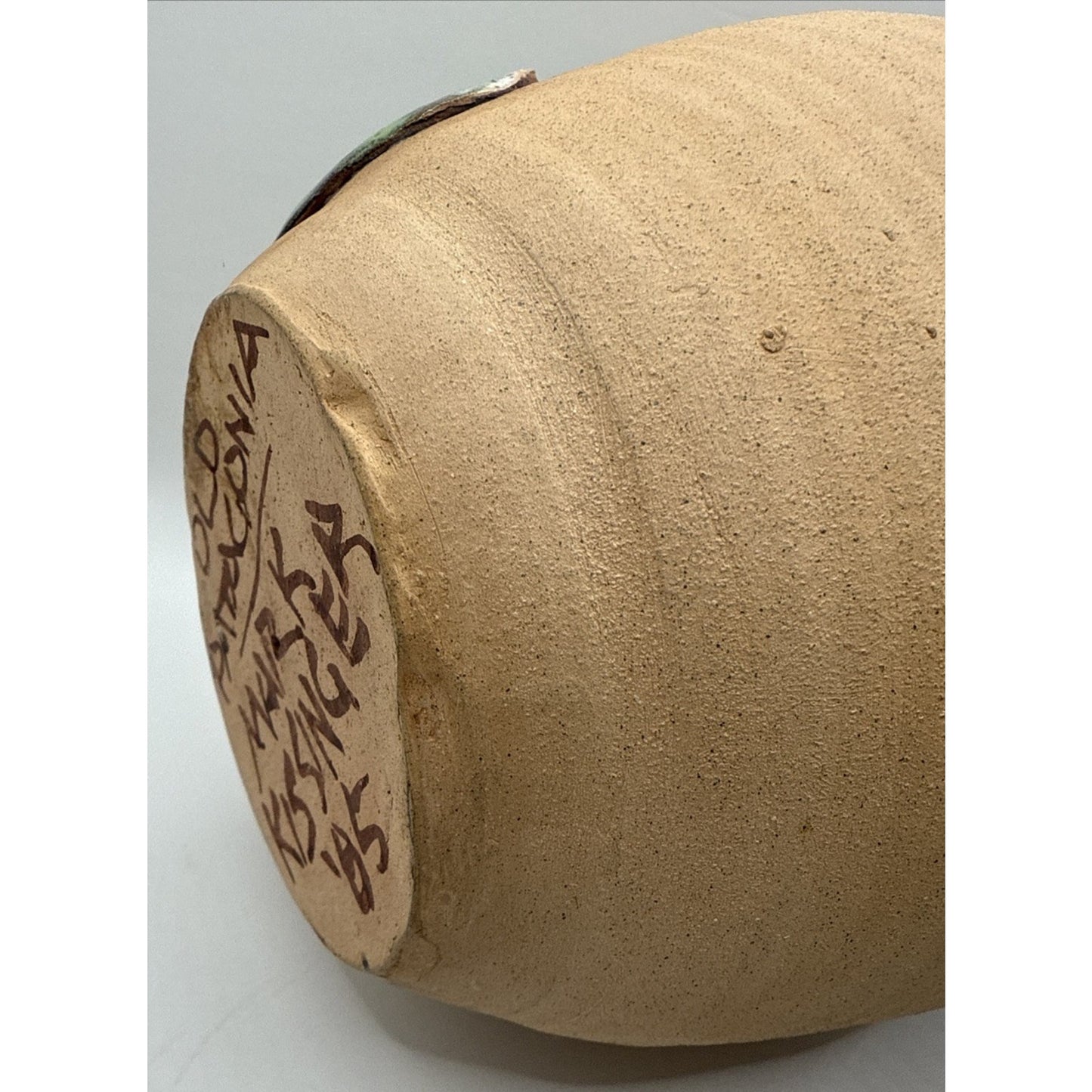 Old Patagonia Pottery Kissinger Double Handle Vase Blue Hibiscus Leaves Signed