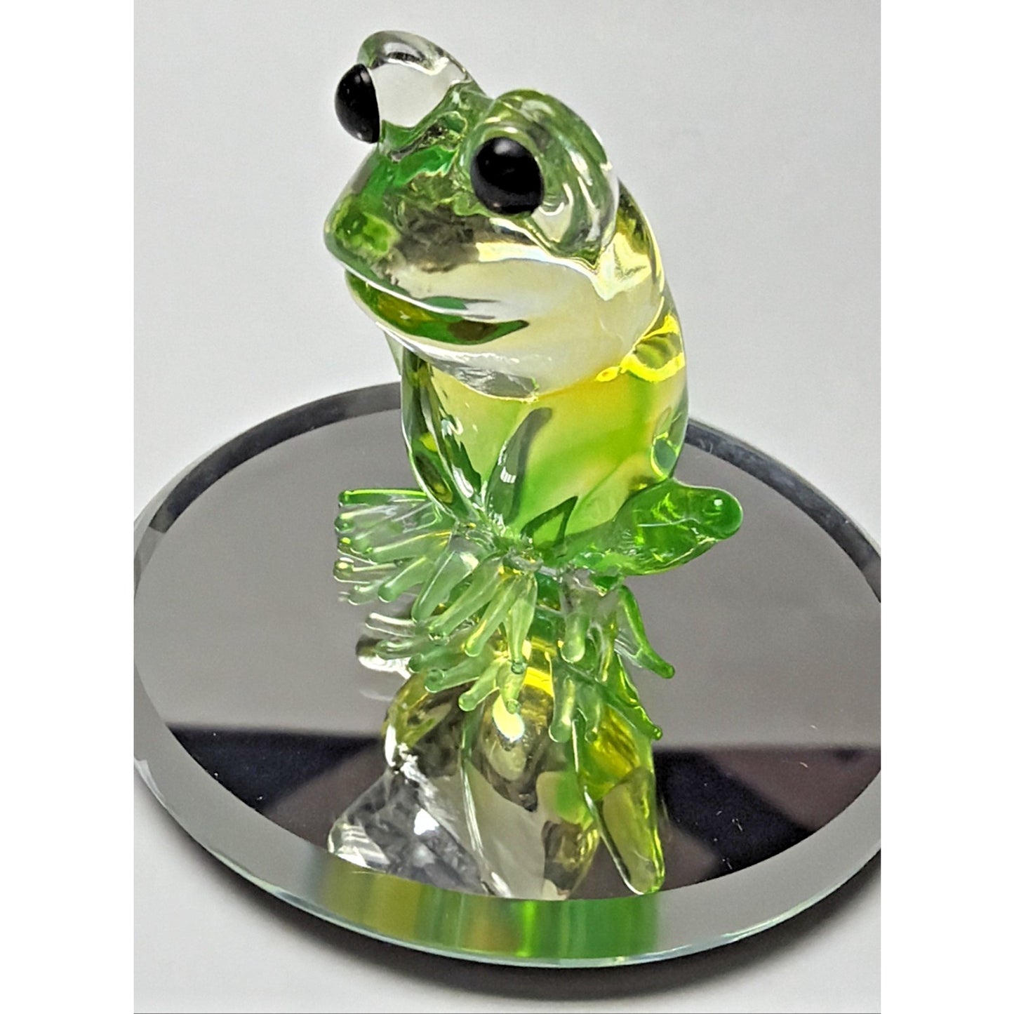 Vintage Glass Baron Green Frog On Mirror Smiling