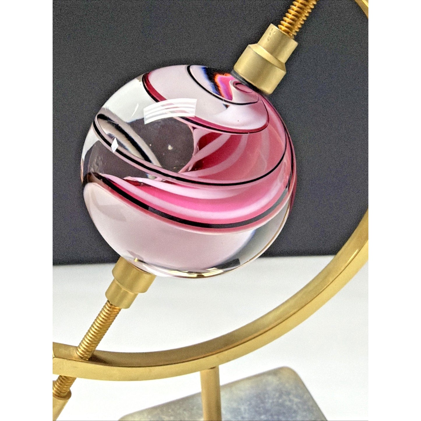 Steve Maslach Art Glass Marble Spiral Lattice Gold Plated Caliper Display As Is
