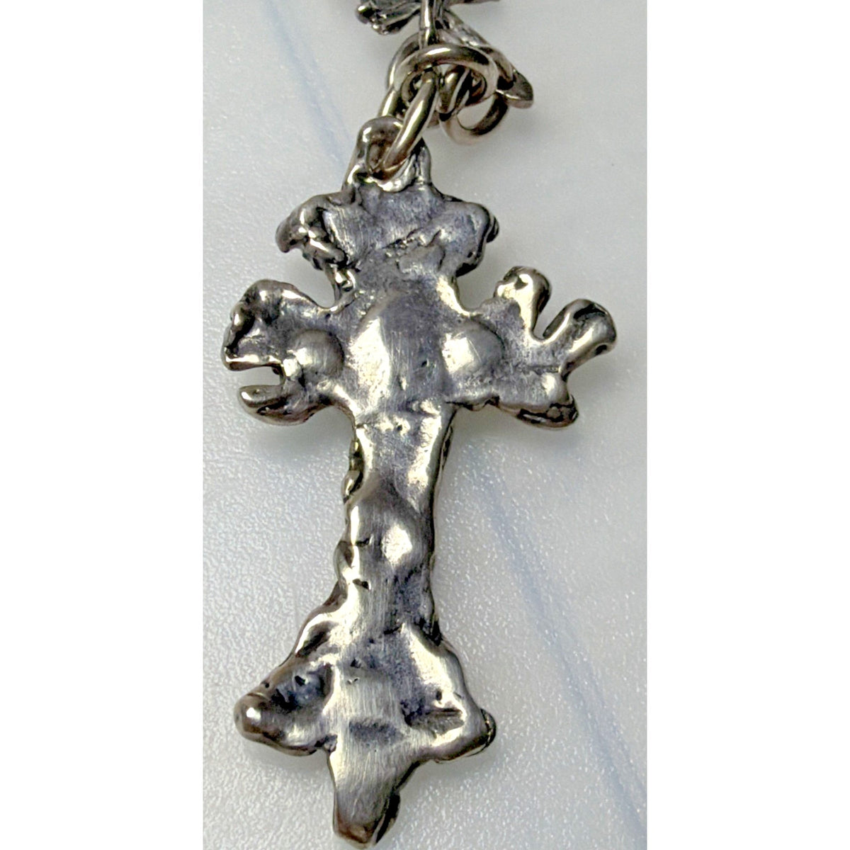 Brutalist Organic Cross Necklace Squash Blossom Turquoise Cabochon Bezel Read De