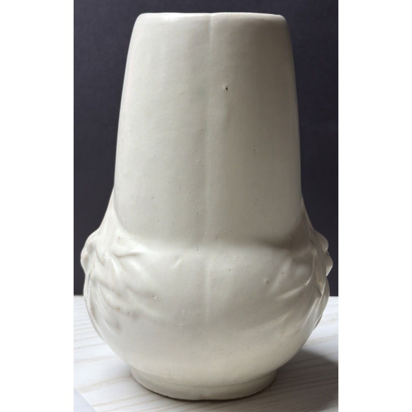 Old McCoy Pottery Stoneware Matte White Glaze Leaves and Berries Stovepipe Vase