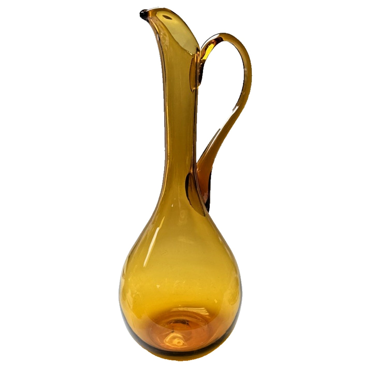 MCM Empoli Glass Honey Amber Decanter Ewer Pitcher Italy Handle 15" Tall As-Is