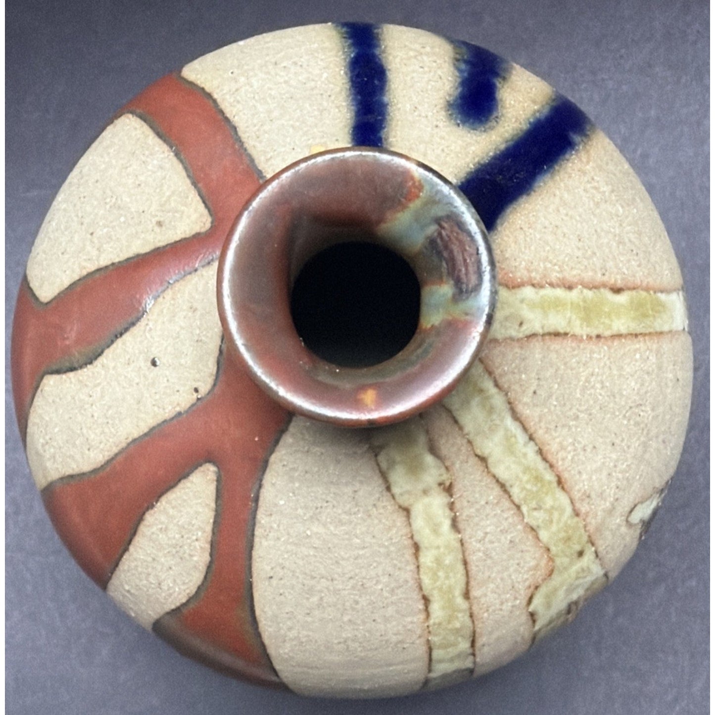 Mid Century OMC Japan Pottery Weed Pot Vase Mini Glazed Abstract Stripes