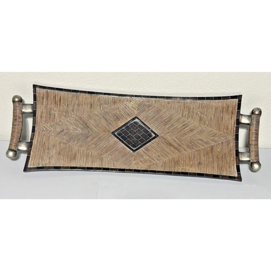 Austin Kinder Collection Inlay Rattan Shield Large Footed Tray Handles