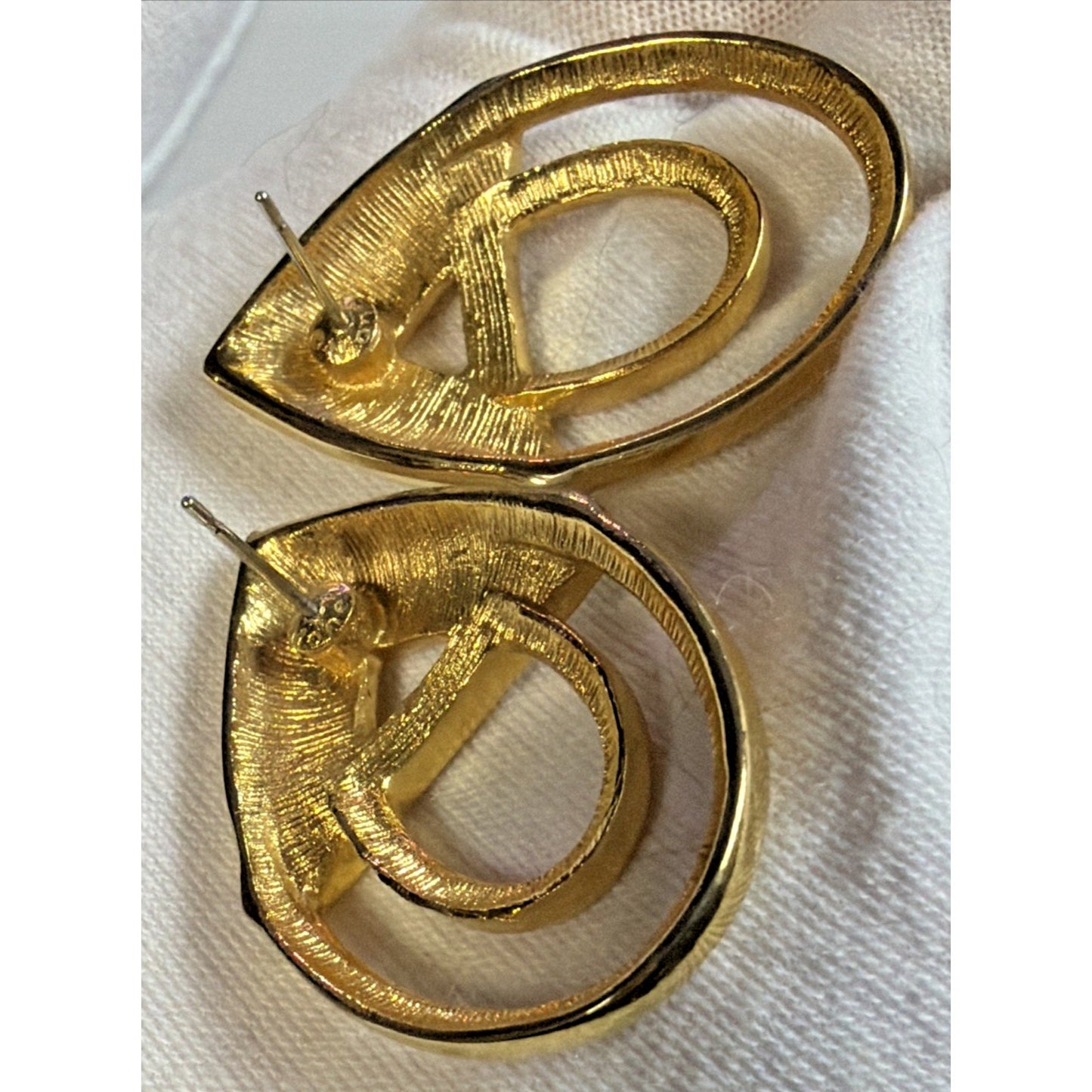 Vintage Monet Enamel Gold Tone Modernist Post Earrings White Geometric Large