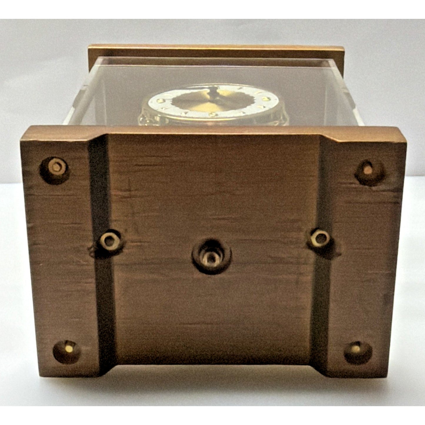 Schmid West Germany Wind Up Mantel Clock Torsion Pendulum Glass Wood Case As Is