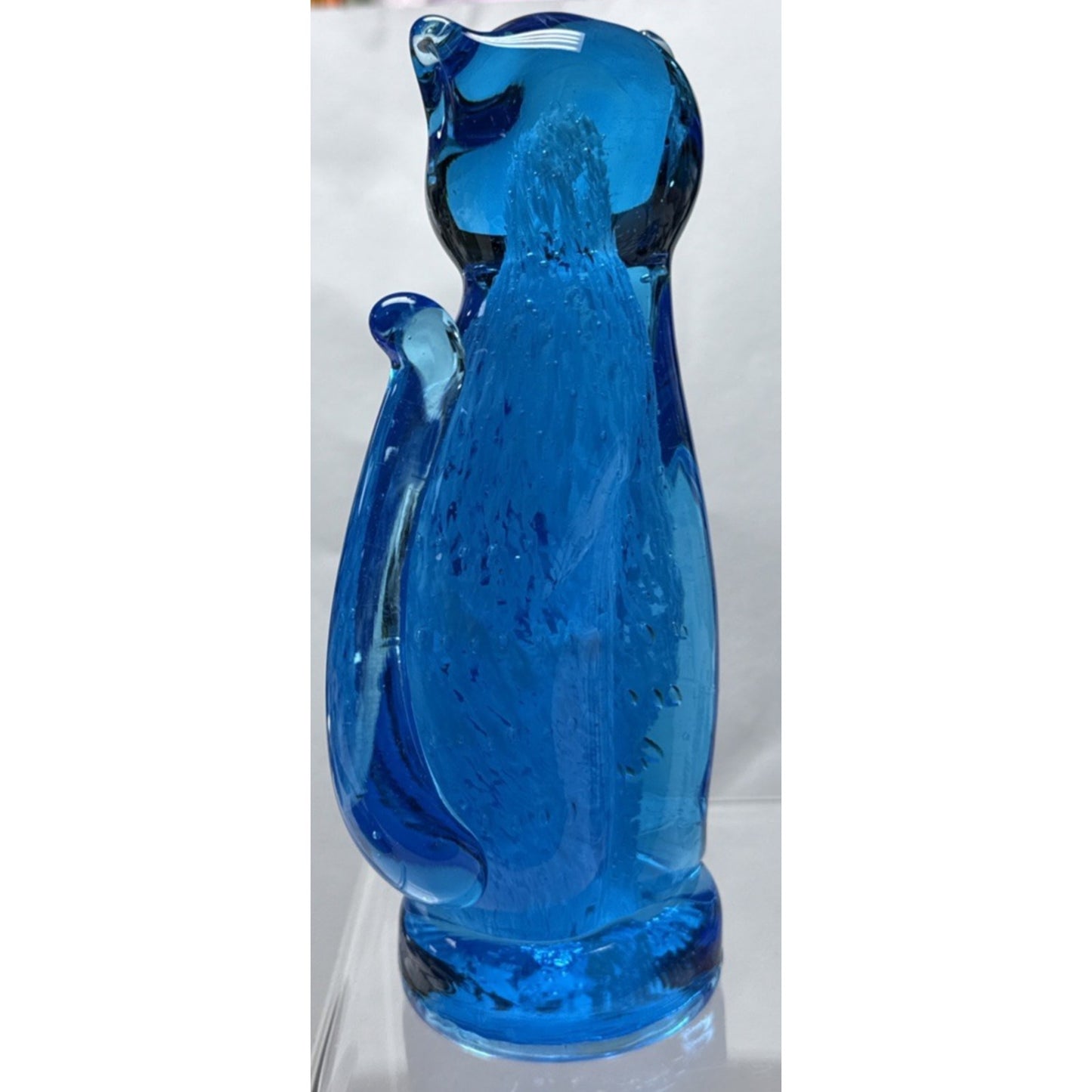 Vtg Altaglass Blue Mottled Layered Glass Cat Figurine Medicine Hat As-Is