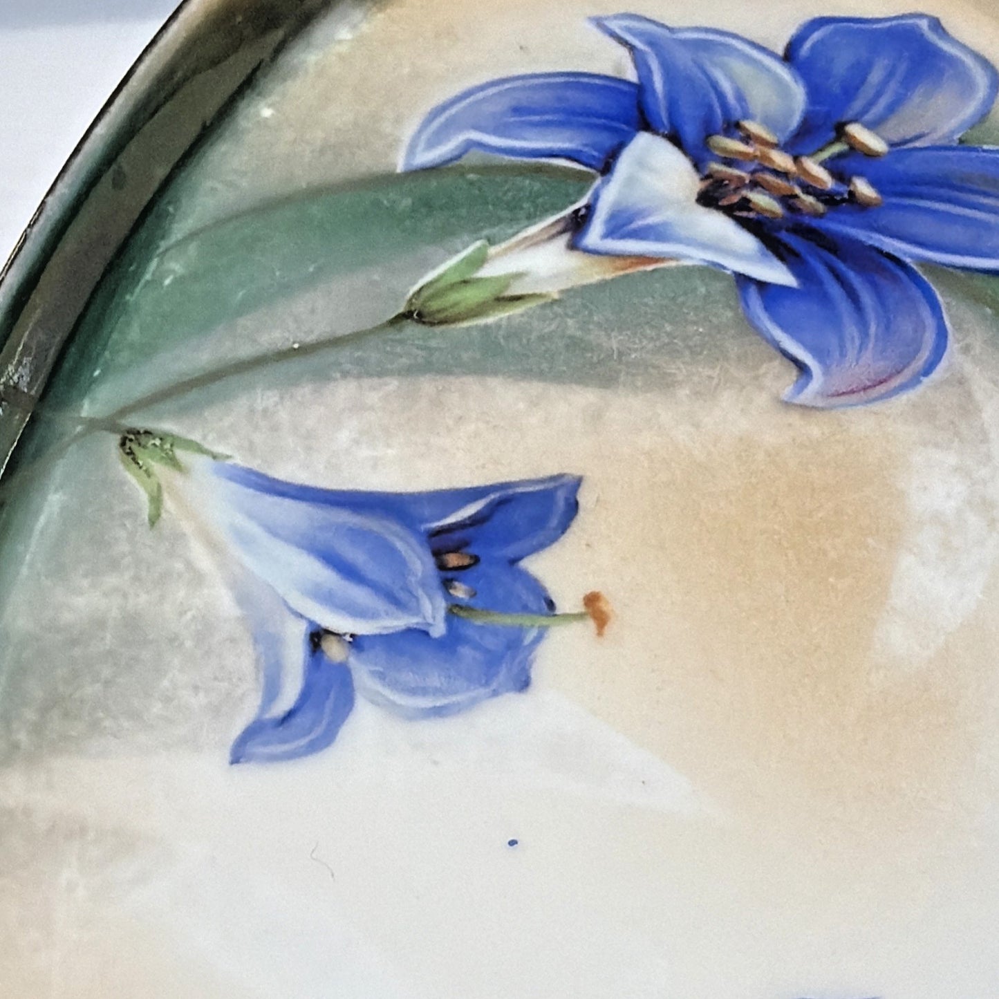 Antique RS Germany Hand Painted Luster Celery Tray Purple Floral Serving Vanity