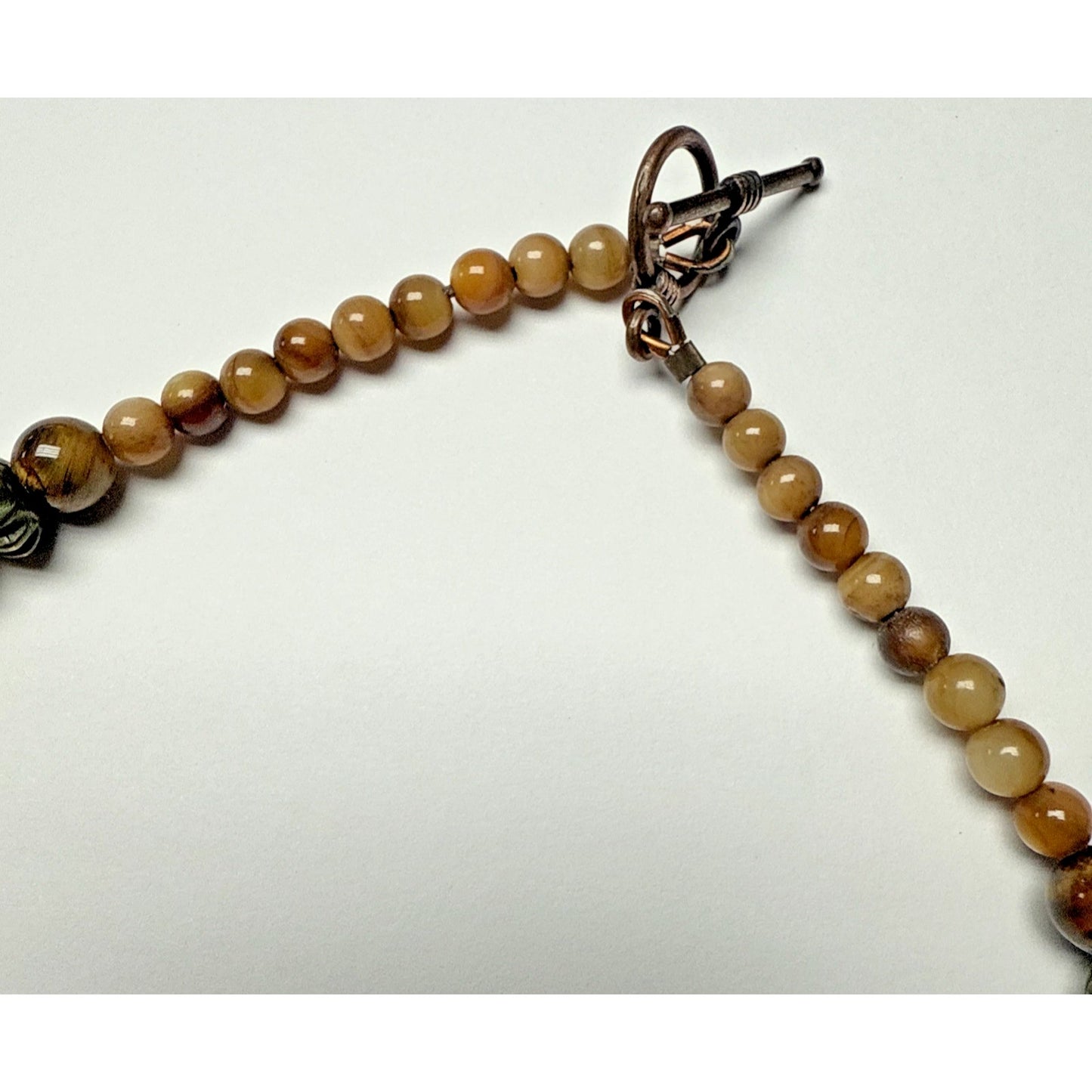 Vintage Tiger Eye Graduated Bead Collar Necklace Large Disc Toggle Layered As Is