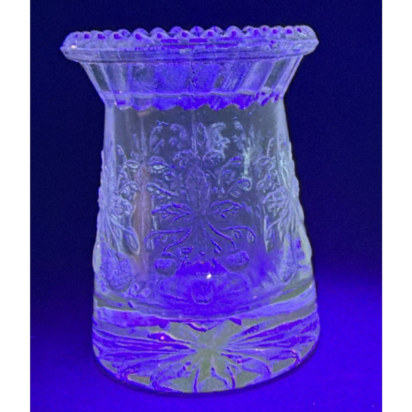 EAPG DC Jenkins Kokomo Glass Three Fruit Toothpick Match Stick Holder Glows