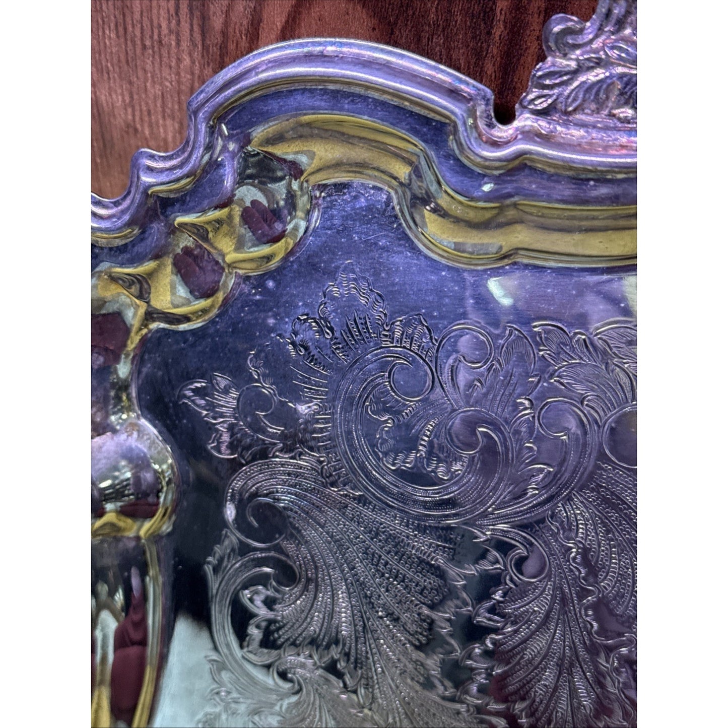 Vtg Silverplate Footed Serving Tray Butler Handles Ornate Engraved Rococo 23.5"