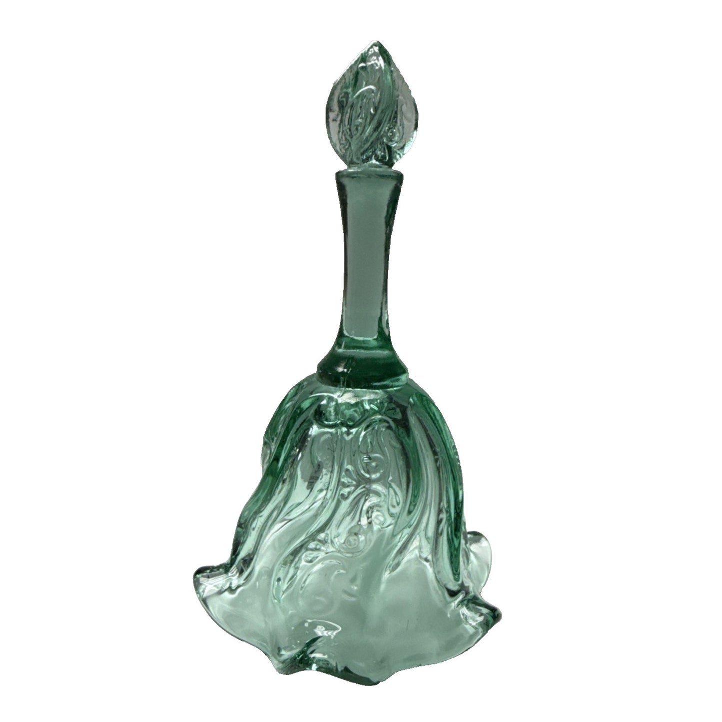 Vintage Fenton Glass Bell Sea Mist Green Pacific Swirl Ruffled Edge As Is