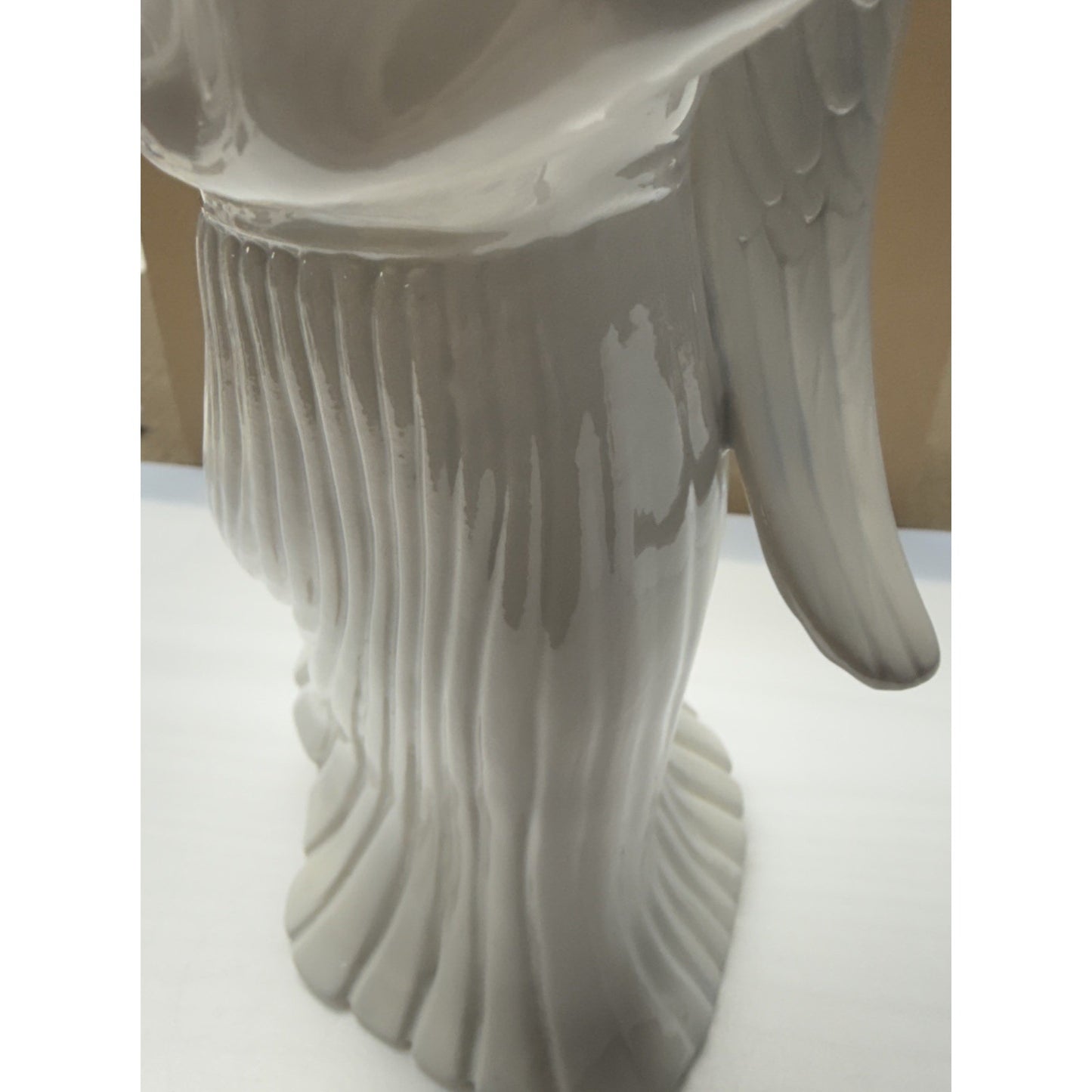 Vintage Atlantic Mold Ceramic Angel Playing Harp Hand Painted Glazed Large As Is