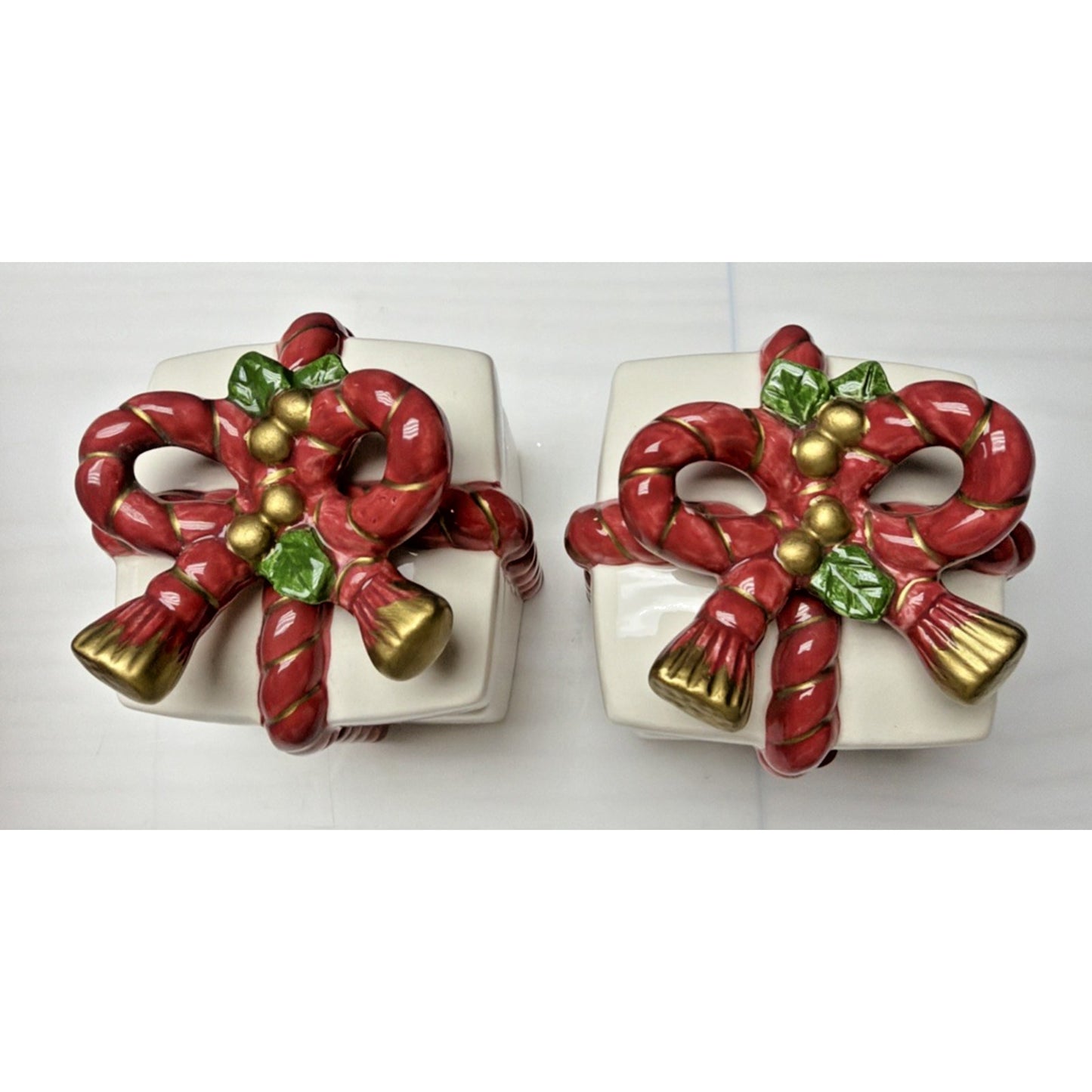 Vtg Set of 2 Fitz & Floyd Old World Santa Lid Box Gift Present Trinket Chrismas