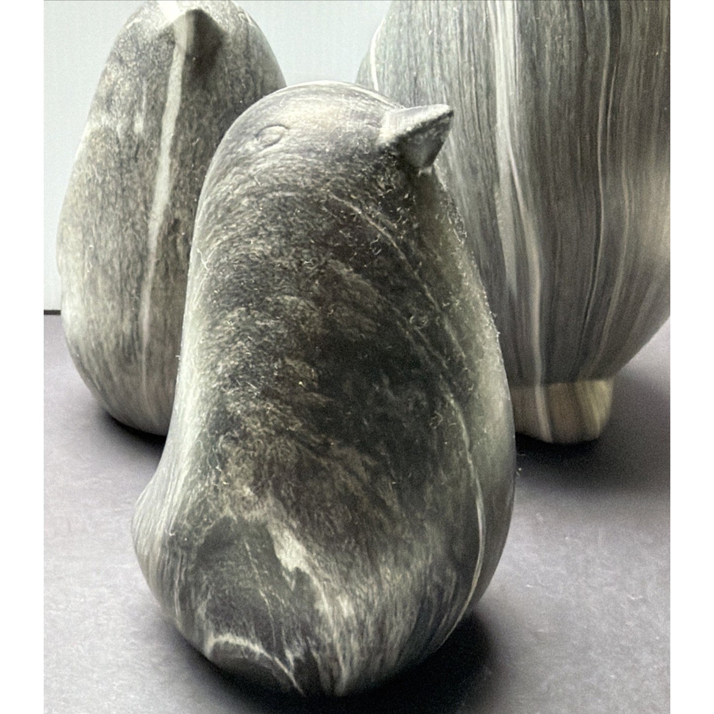 MCM Lot of 3 Ceramic Penguin Bird Figurines Marble Slate Glazed Black White Gray