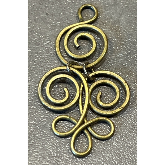 Vintage Celtic Budding Spiral Pendant Charm Gold Tone Brass