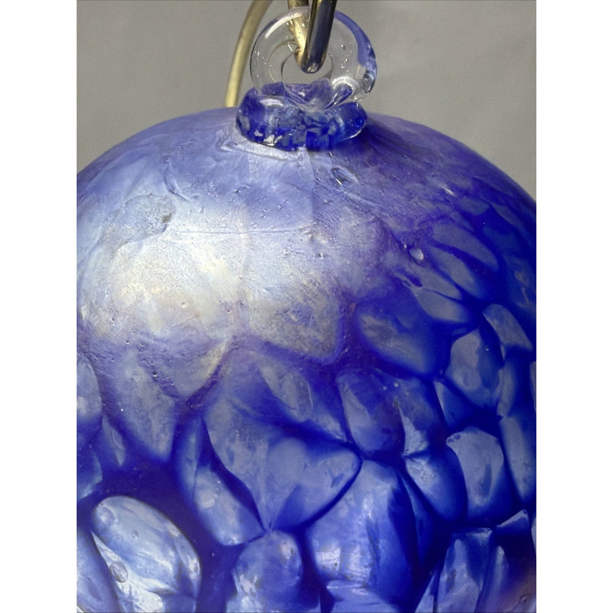 Hand Blown Studio Art Glass Cobalt Blue Iridescent Webbed Ornament Orb Witch Ball