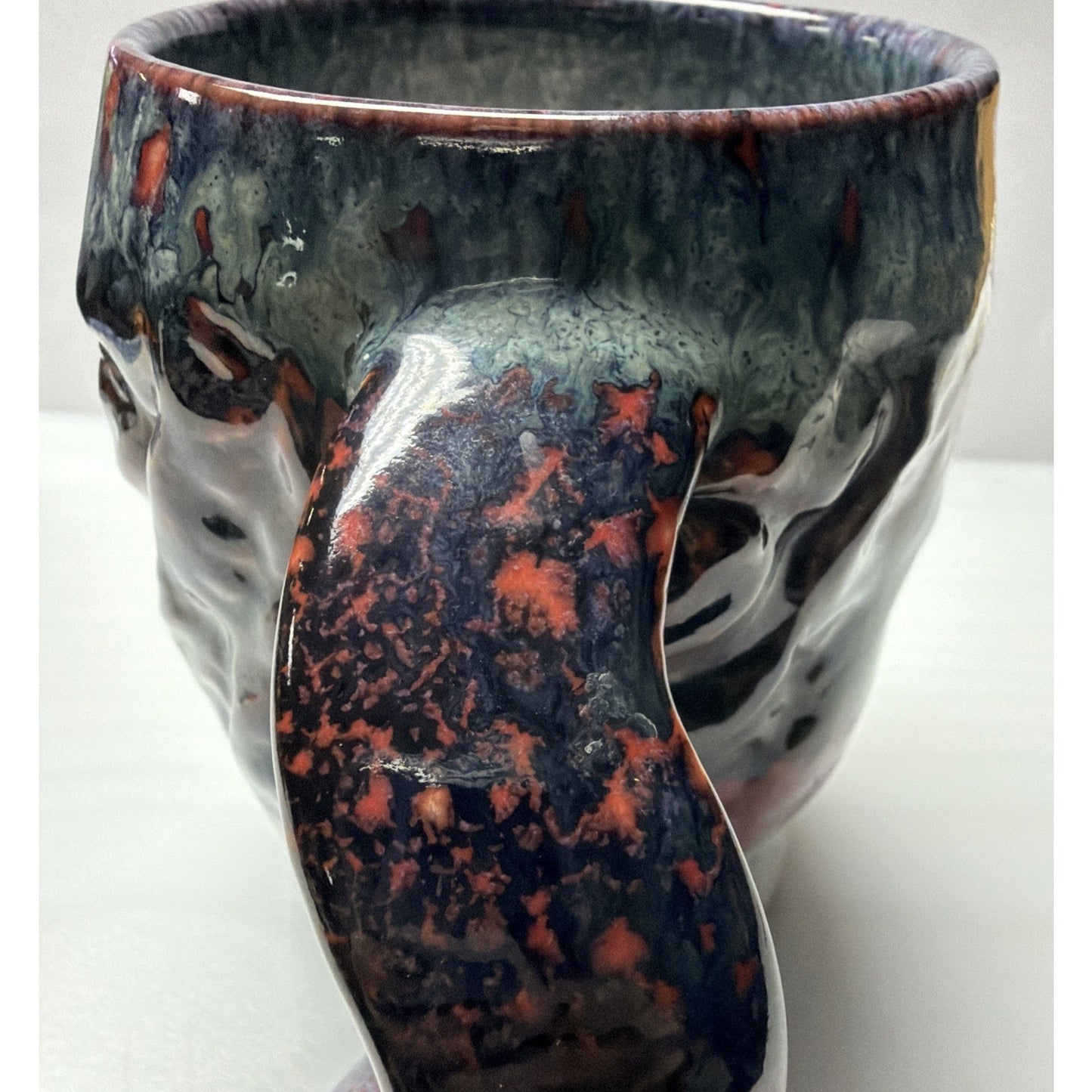 Vintage Studio Art Pottery Mug Glazed Twisted Handle Brown Blue Glazed Signed