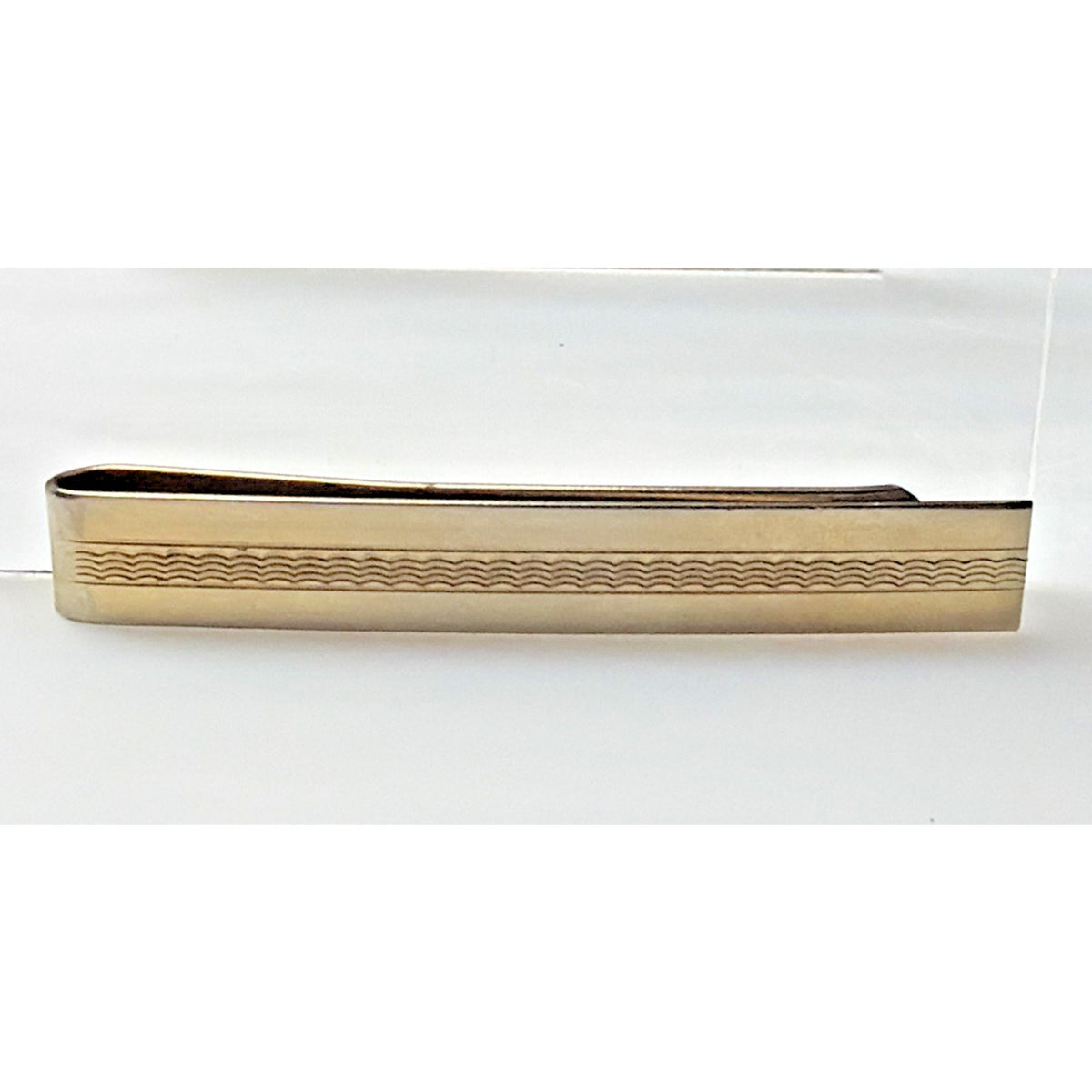 Vintage Large Gold Tone Tie Clip Center Pattern Textured As Is