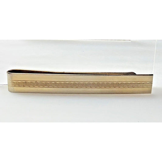 Vintage Large Gold Tone Tie Clip Center Pattern Textured As Is