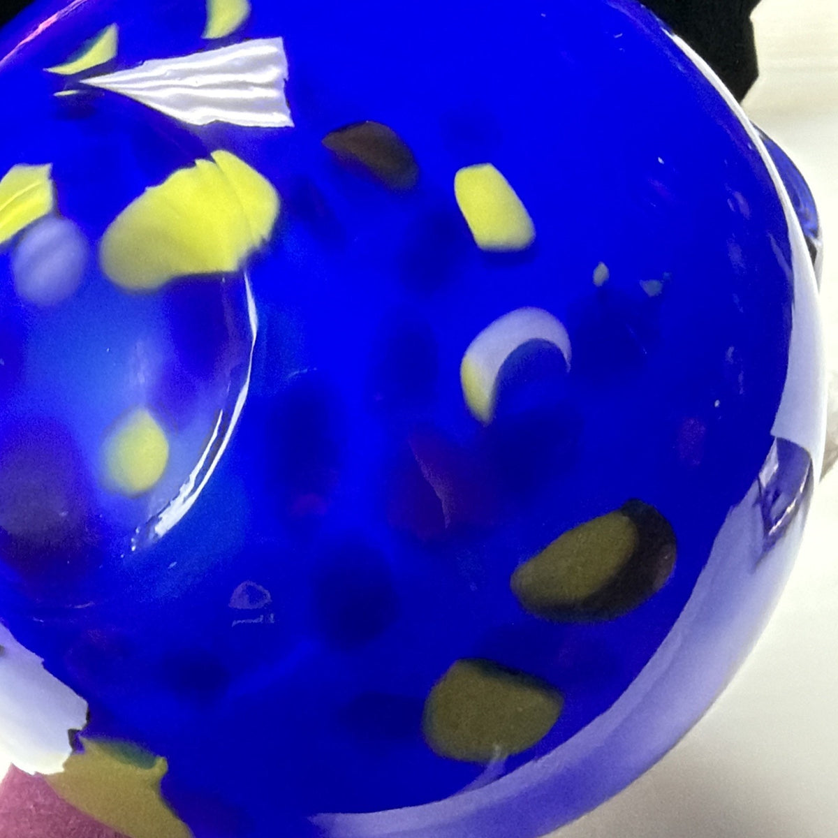 Modern Cobalt Blue Abstract Cased Art Glass Vase Spiral Confetti Spots