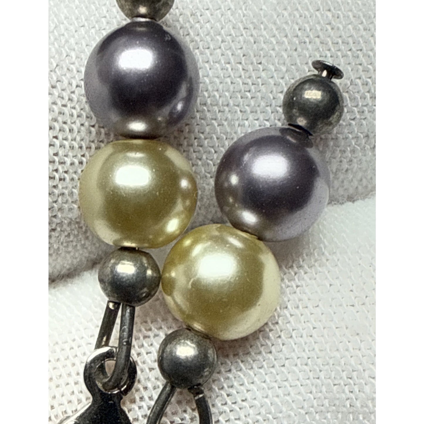 Vtg Purple White Stacked Pearl Leverback Earrings Dangle Drop Sterling Silver
