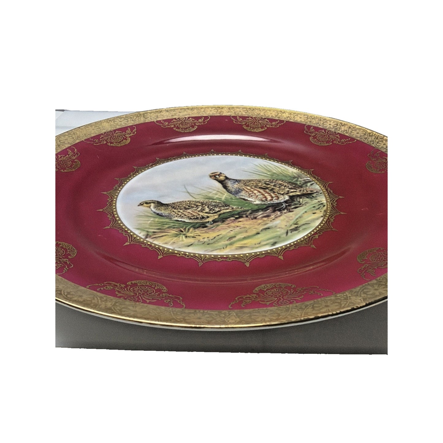 Vintage STW Bavaria Game Plate Pink Fuchsia Quail Gold Gilt Trim Ornate