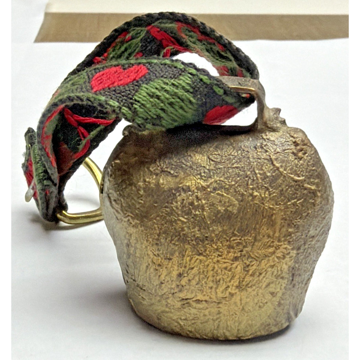 Old Swiss German Forged Cow Goat Bell Heart Embroidered Strap