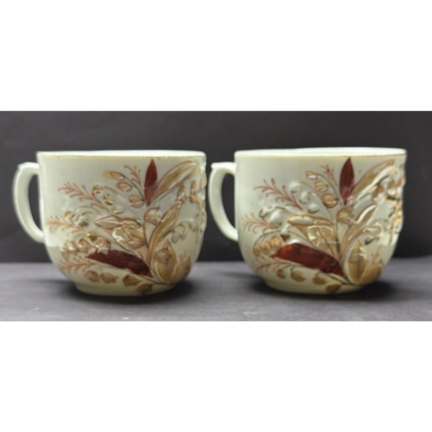 Antique Lot of 2 German Mug Cups Bluebell Lily Valley Present Hand Painted