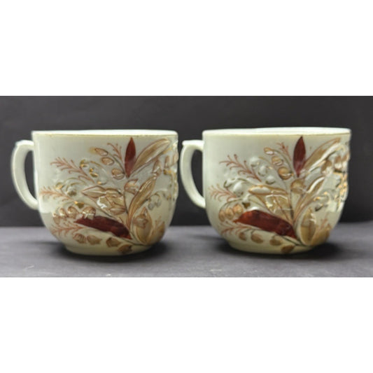 Antique Lot of 2 German Mug Cups Bluebell Lily Valley Present Hand Painted