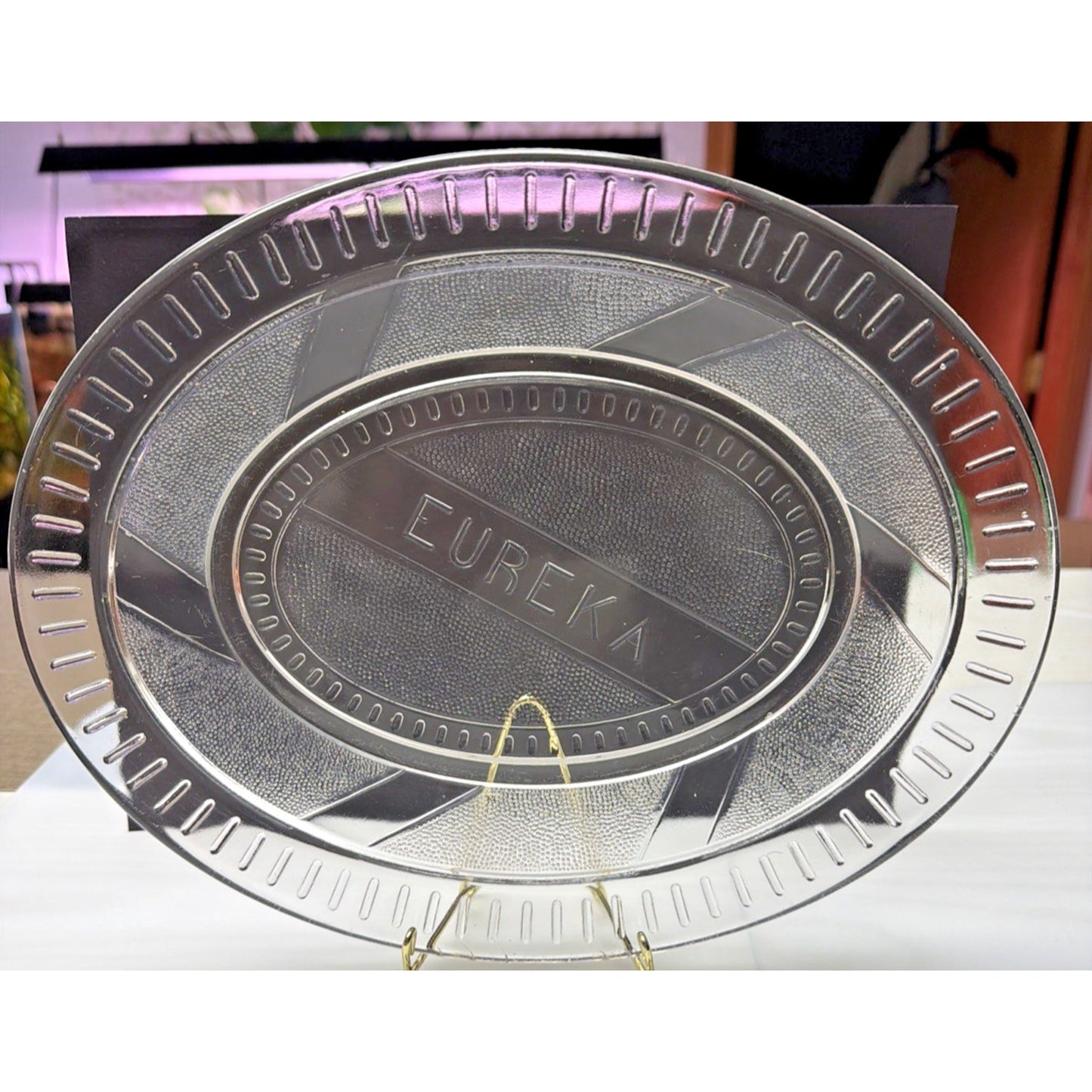 Antique Ripley Co EAPG Eureka Gold Rush Diagonal Band Glass Oval Platter Plate