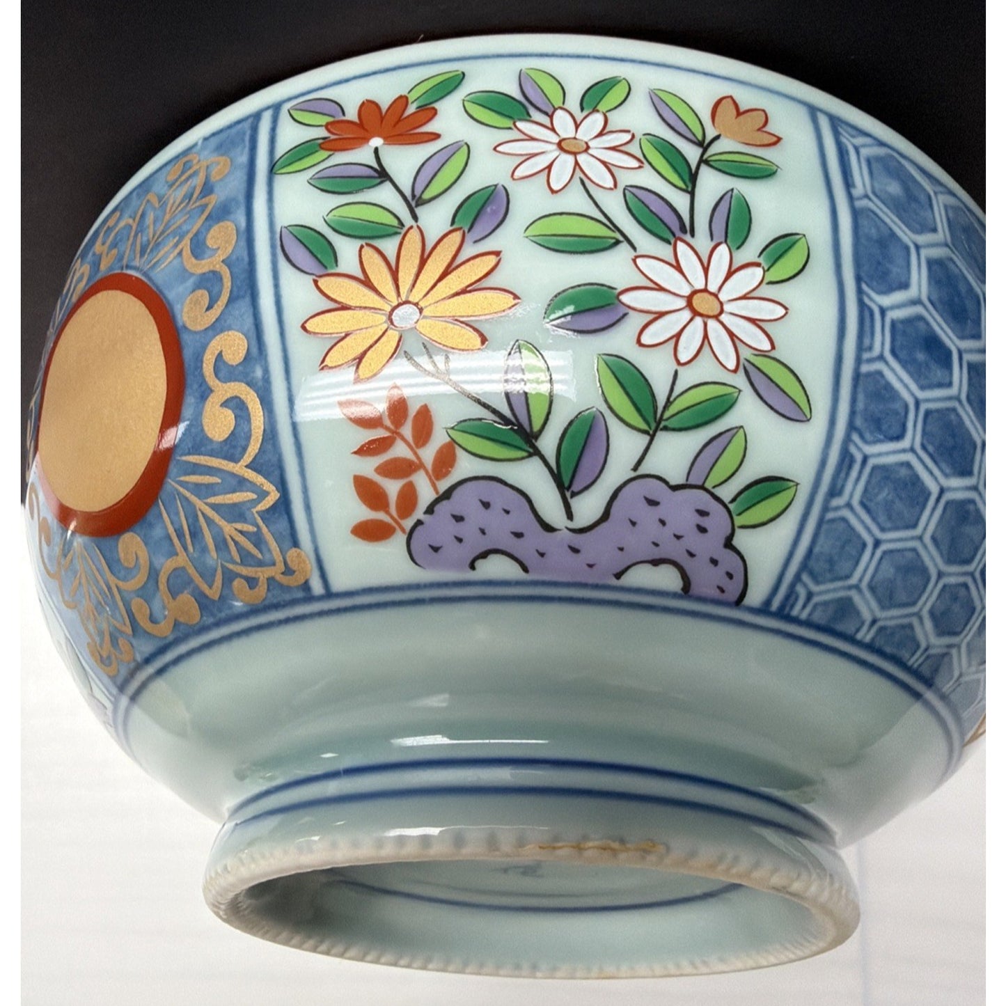 Arita Ware Nishimine Japan Bowl Painted Porcelain Floral Marked